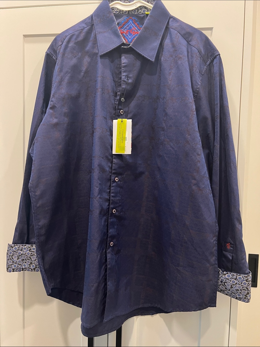 Robert Graham 2XL Navy Blue Patterned Long-Sleeve Button-Down Shirt